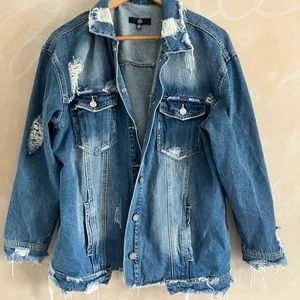 Missguided Oversized Denim Jacket Distressed Accents sz 4